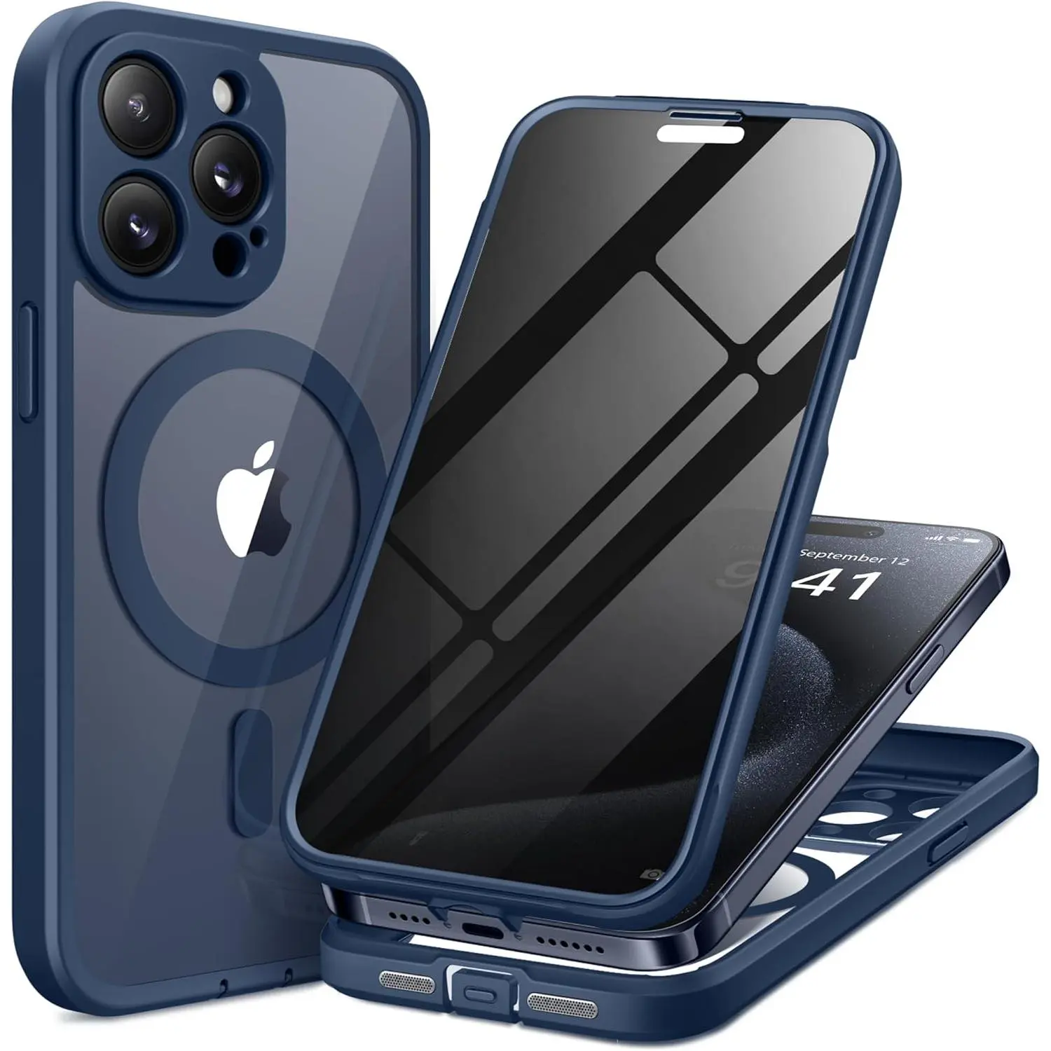 GBTMagnetic for iPhone 15 Pro Max Case, Compatible with MagSafe, Built-in Privacy Screen Protector and Camera Protection, Anti Spy Full Body Dustproof Shockproof Hard Phone Case 6.7", Dark Blue