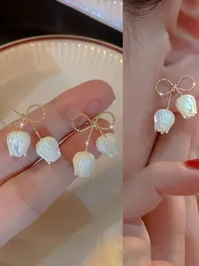 Butterfly & Tulip Flower Earrings, High Quality Jewelry, Elegant Luxury Decorative Earrings, Perfect for Daily Wear & Weddings