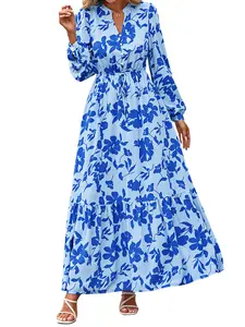BTFBM Women Boho Maxi Dress Fall Fashion 2026 Floral Long Sleeve V Neck Button Pockets Flowy Vacation Wedding Dresses#Clearance