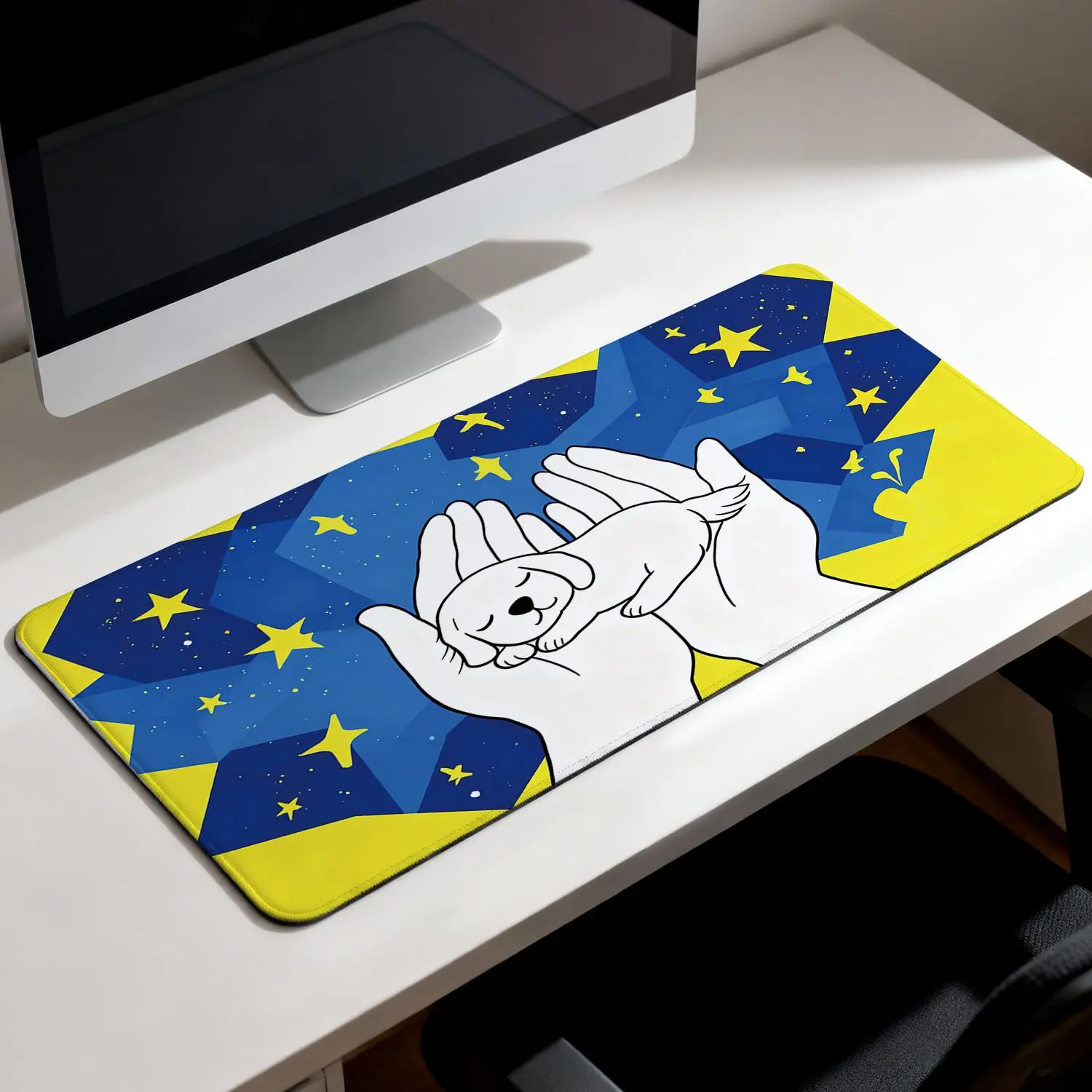 Sublimation Custom Graphic Mouse Pad, 40x80cm, Premium Sleeping Puppy in Gentle Hands Print, Non-Slip Rubber Base, Durable, Modern Office-Gaming Comfort Computer Accessory for Daily Work & Play, Custom Graphic Mouse Pads