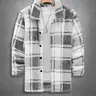 Men's Plaid Print Button Front Fuzzy Lounge Button Up Jacket, Casual Long Sleeve Collared Outerwear for Fall & Winter, Men's Sleepwear for Daily Wear, Casual Style Outerwear, Casual Fitted Jacket, Casual Jacket Coat