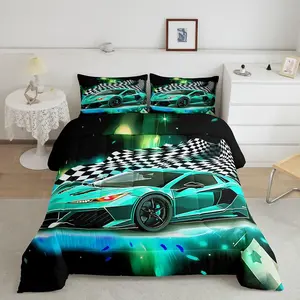 Feelyou Teal Extreme Sports Theme 3D Lattice Pattern Comforter Set - Breathable Duvet, Black White Decorative Bedroom Bedding