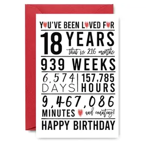 18th Birthday Card with Envelope, 1 Count 18 Years Birthday Card, Birthday Gift for Men & Women, Greeting Card, Positive Message Card, Party Supplies