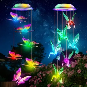 1pc Outdoor Solar Hanging Decorative Lights, Shiny 6 LED Butterfly/Hummingbird Lights, IP65, Smart Light Sense, Decorative Color Changing Lights, Outdoor Waterproof Lanterns for: Patio, Party, Yard, Window, Home Decorations, Decorative Hanging Decorations