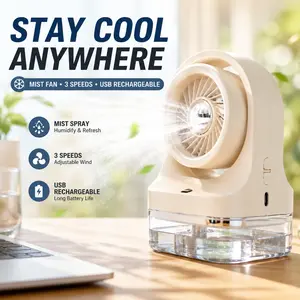 MAISIKE Portable Mini Mist Fan – USB Rechargeable Desktop Fan with 3 Speeds, Cooling & Humidifying for Bedroom, Office, Camping & Travel