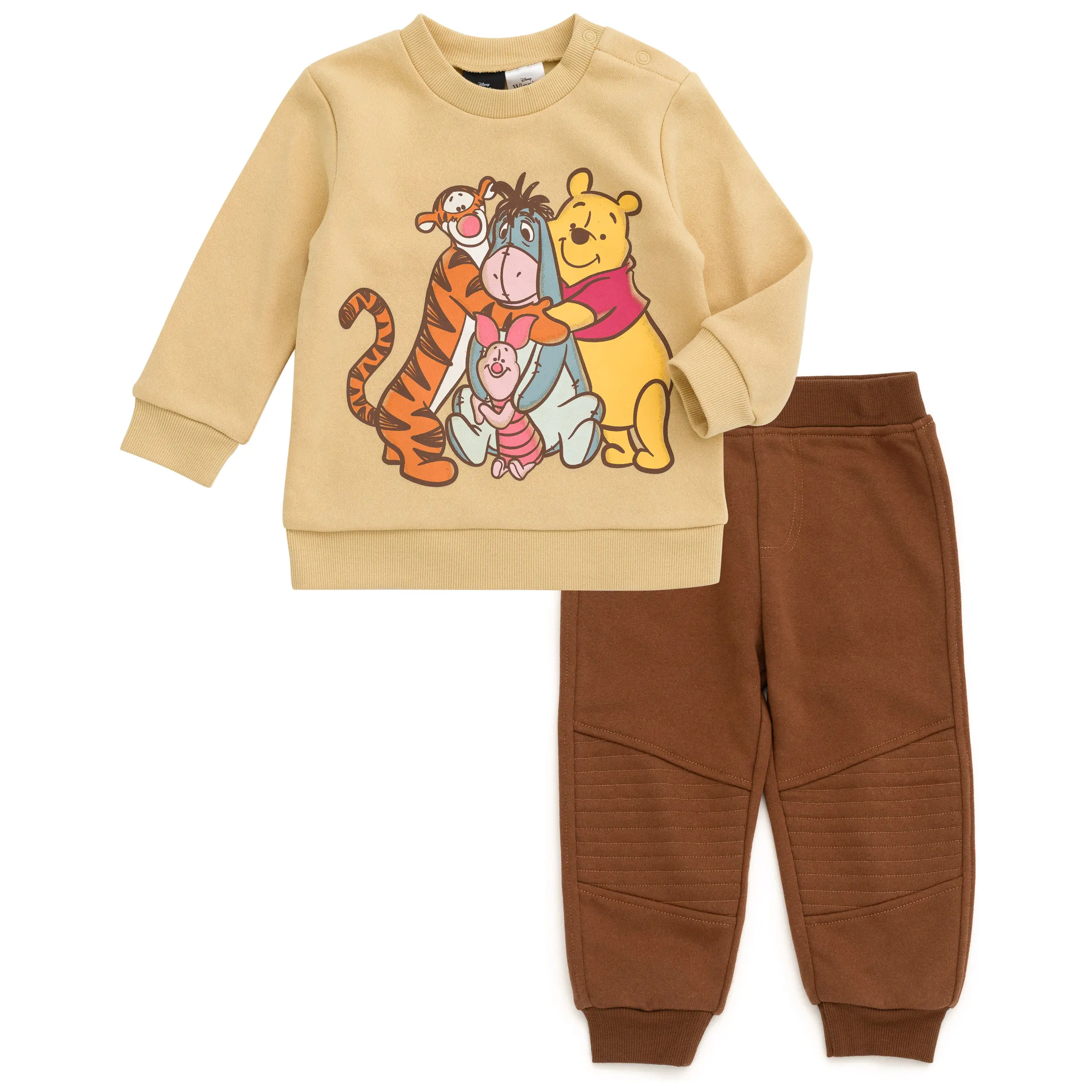 Disney Winnie the Pooh Boys' Brushed Fleece 2-Piece Relaxed Fit Joggers Set - Sweatshirt & Pants for 3-4 Years Old Kids, Character Print, Quilted Panels, Snap Closures, Jogger, 100 Acre Wood
