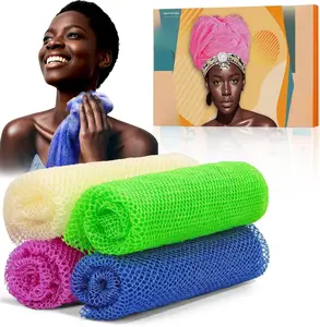 [New Deal] 4 Pieces African Net Sponge – Effective Deep Cleansing and Exfoliating Mesh for Glowing Skin – Stretchable, Quick-Dry Exfoliating Bath Sponge(Blue, Green, Purple, White)