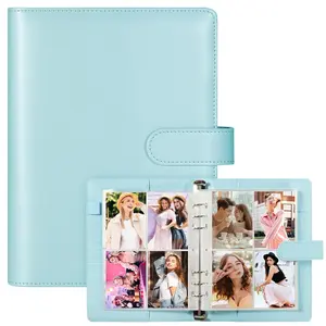 Kpop A5 Minimalist Photocard Binder with 4 or 9Pocket Single Side Inner Refills 2 Divider Acid-FreeDecor Lightweight for Trading Cards & Photos -Blue PU Leather Cover