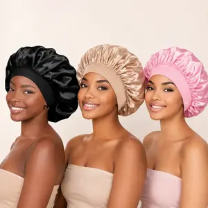 Silk Satin Hair Bonnet Set Women Sleep Wrap Soft Elastic Band Night Hair Cover for Curly Natural Hair Care and Frizz Control