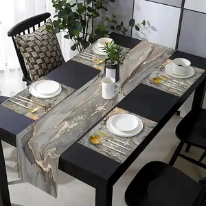 5/7pcs Tablecloth Set with Gold Marble Design Rectangle Tablecloth, Ideal for Kitchen Dining Living Room Wedding Indoor Outdoor Home Use