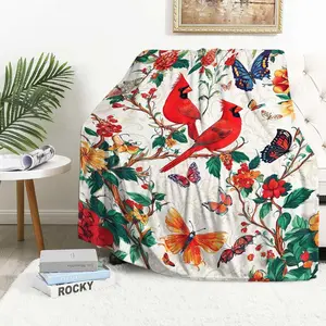 Flannel Blanket | Red Cardinal Throw Blanket | Bird Blanket For Men And Women | Soft, Warm And Cozy Home Decor For Sofa, Couch, Bed And Living Room | | Gift Blanket / All Season