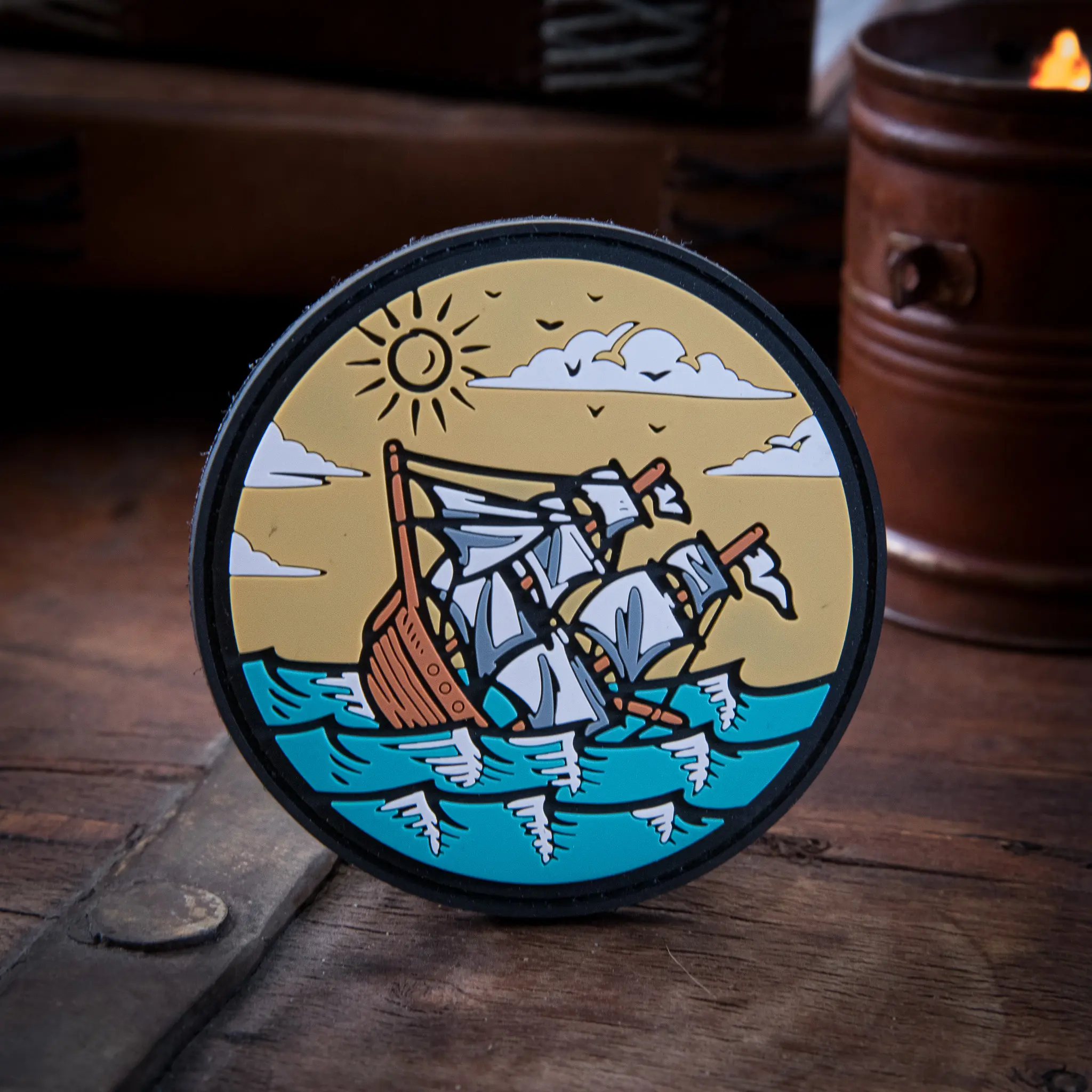 Fortune Favors PVC Patch | Sailing Ship Waterproof Hook & Loop Patch | Nautical Adventure Collectible | Premium PVC Patch