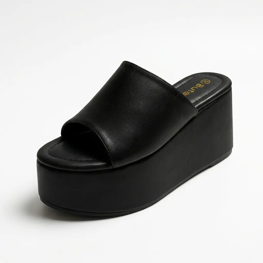 BUTEVAR Platform Sandals for Women Black Chunky Wedge-Comfortable Open Toe Slip on Flatform Sandals-Casual Walking Shoes - Footwear - Summer Sandals For Women