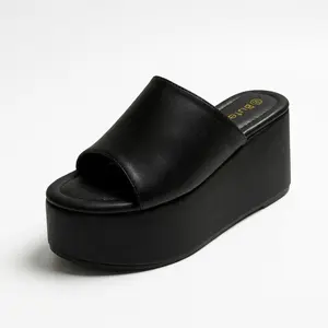 BUTEVAR Platform Sandals for Women Black Chunky Wedge-Comfortable Open Toe Slip on Flatform Sandals-Casual Walking Shoes - Footwear - Summer Sandals For Women