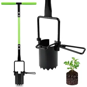 Bulb Planter Tool Long Handle, 30in Serrated Base, 5 in 1 Lawn Tool, Sod Cutter, Grass Plugger Tool, Weeding, Transplanting, Garden Hole Digger for Plants, Flower Tulips Daffodils Lily