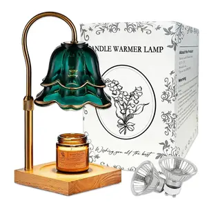 Vintage Tulip Candle Warmer Lamp Dimmable With Timer Height Adjustable Solid Wood Base Flameless Candle Warmer Light For Bedroom Study Room Living Room