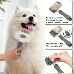 Pet grooming brush easy to clean, with a self-cleaning button for one-click hair removal - curved needle bristle comb suitable for cats and dogs, gentle hair removal and massage, ideal for loose fur, specially designed for cat and dog grooming, [4 seasons