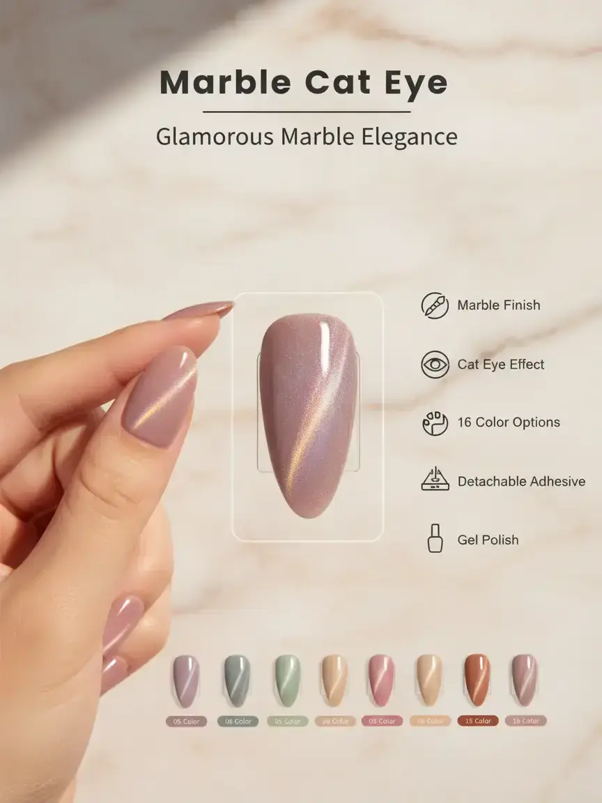 WAWA Marble Cat Eye Gel Polish, Long-Lasting Nail Care Item for French Manicure, Perfect Gift for Nail Art Fans