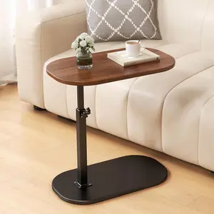 C Shaped End Table Adjustable Height, 360?Swivel Couch Table That Slide Under, Mobile C Shaped Side Table for Bed and Sofa, Rotating C Small Coffee Tables for Small Spaces (Walnut)