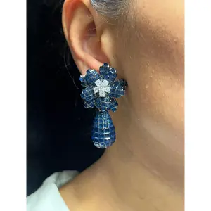 Sapphire Blue Invisible Setting Diamond Earrings