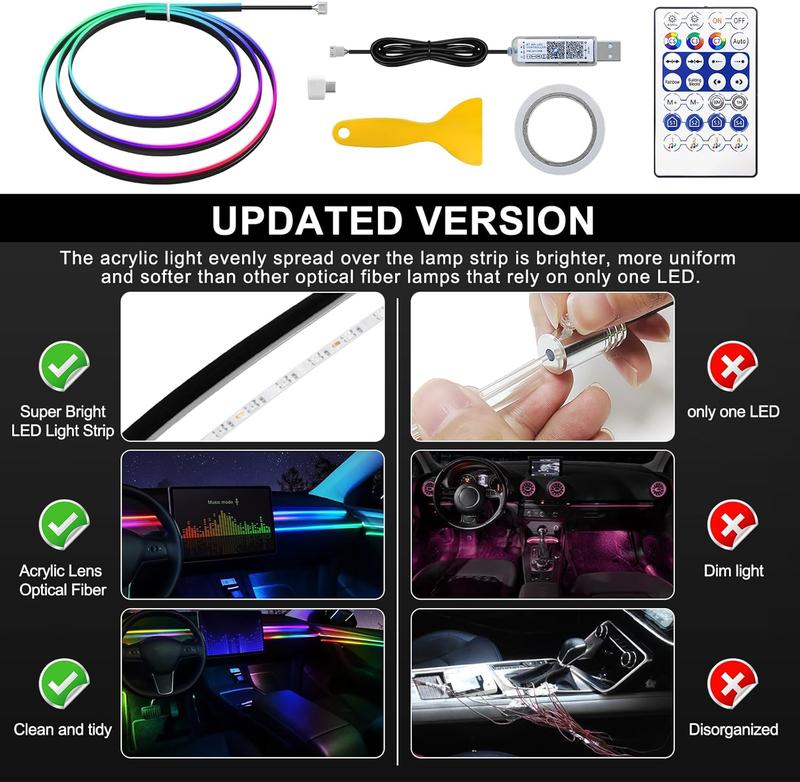 Acrylic Car LED Light, 43.3 in. Universal Car Light with LED Interior Lights, with USB Port, App Control, Music Sync, 146 LEDs Interior Lights, Perfect Gift for Women and Men