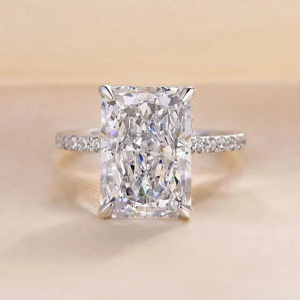 【V8】Radiant Ice Flower Cut Promise 4CT Rings Engagement Rings Radiant Cut Promise Rings for Her Wedding Bands for Women-Fashion Accessories Jewelry ,