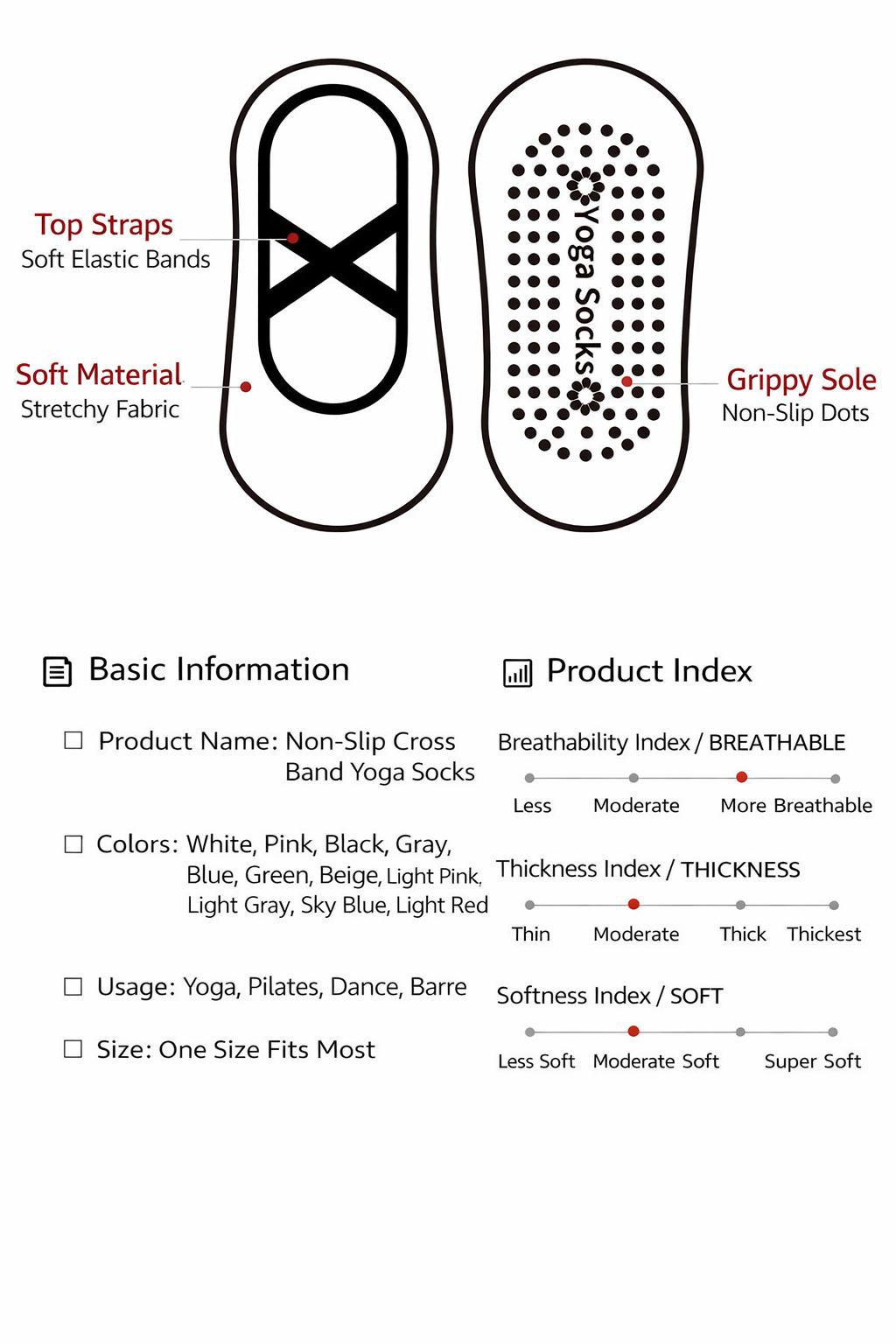 5-pack Grips Socks for Women - Breathable, Crew Non Slip Women for Barre, Yoga, Pilates, Gifts for Her (One Size, Open Top Pink/Grey/Purple/Black/light green)