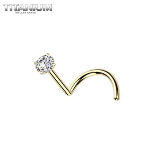 Classic Diamond Round Nose Stud in Titanium 20 Gauge Hypoallergenic with 2mm Moissanite Stone