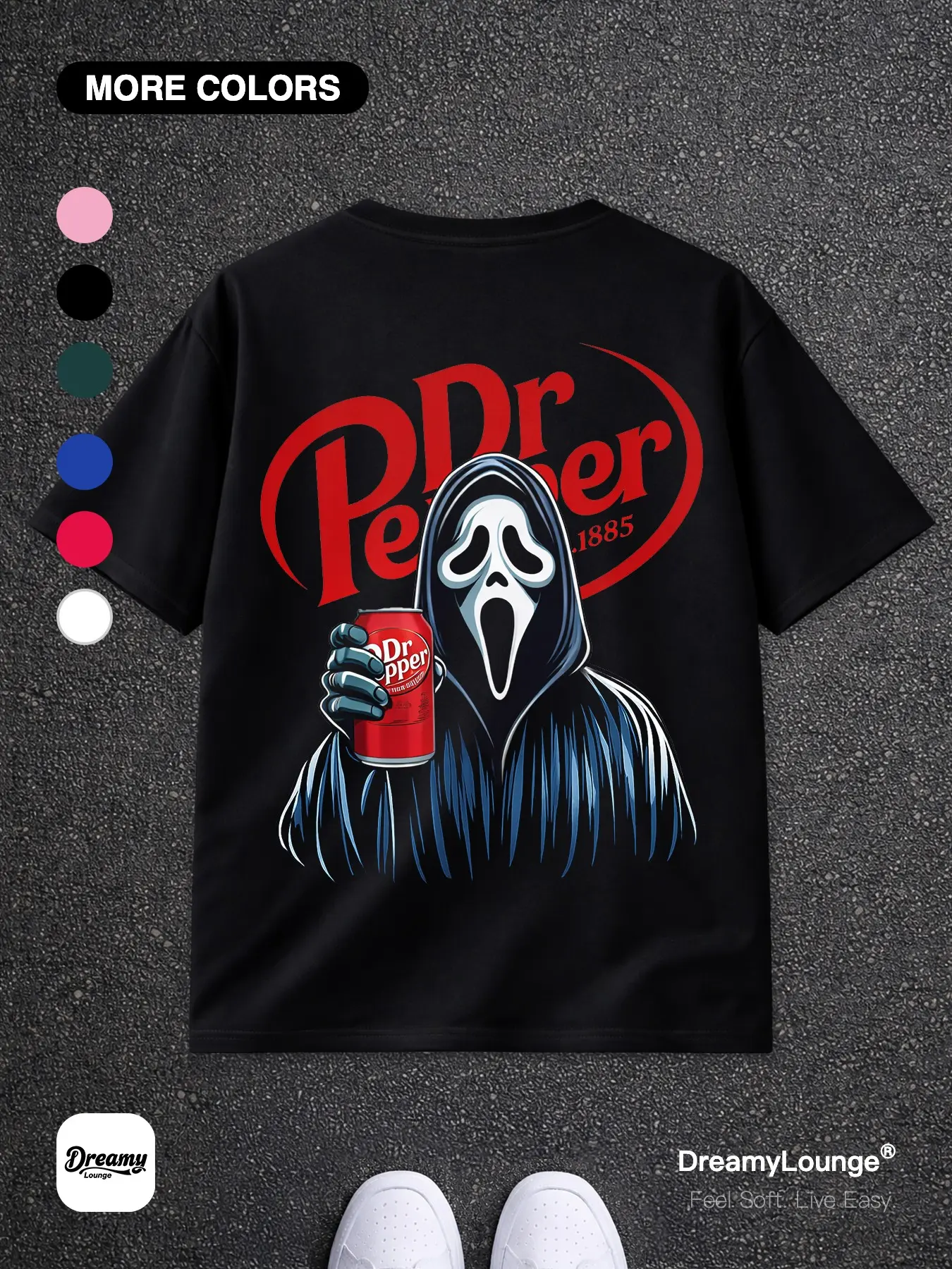 Scary Movie Ghost Cola Print Loose Short Sleeve Round Neck Casual Breathable Man's Home Wear Tops, Fitted Graphic Tee for Daily Use, Fall & Winter Fashion, Menswear