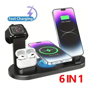 15W 6 In 1 Wireless Charger For Apple iPhone 17- 11 X Apple Watch Airpods Fast Charging Dock Station for Android Samsung
