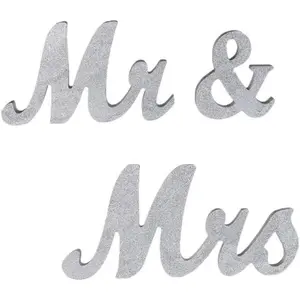 Mrs & Mr Sign Sweetheart Table Decorations, Letters for Wedding Po Props, Party Banner - Silver Glitter