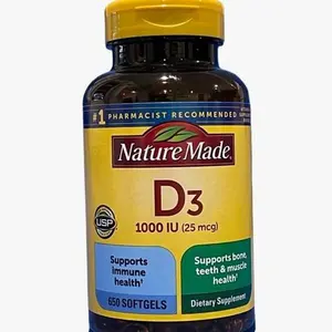 Nature Made Vitamin D3 25 mcg., 650 Softgels Supplement Healthcare Edible Dietary Nutritional Support No Added Colors