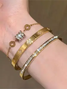 3-piece minimalist stainless steel Roman bracelet set, stackable jewelry, suitable for women's daily wear, holiday gift, Stackable Bracelets