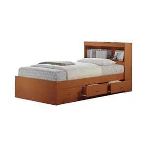 212 MAIN Sturdy Wooden Platform Storage Bed, Twin-Size Captain Bed with 3 Drawers and Headboard, Kids Indoor Bedroom Furniture - Cherry, Three Drawers