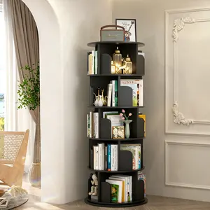 Homieasy 5 Tiers Rotating Bookshelf, 360 Display Wood Spinning Bookshelf Tower, Floor Standing Bookcase Storage Rack, Revolving Bookcase Corner Bookshelf for Small Space, Bedroom, Study Room