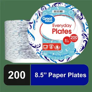 200 Count 8.5" Everyday Disposable Paper Plates 8.5" 200 Count Soak Proof Microwave Safe Round with Pattern, Perfect for Everyday Use or Special Occasions