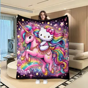 Creative Unicorn Kitty Cat Flannel Blanket, Thanksgiving Valentine Christmas Gift, Holiday Decorative Throw, Sofa Bed Shawl, Travel Multi-Purpose Rug