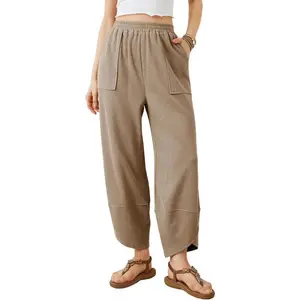 Womens Baggy Wide Leg Pants Casual Elastic Waisted Palazzo Harem Pants with Pockets