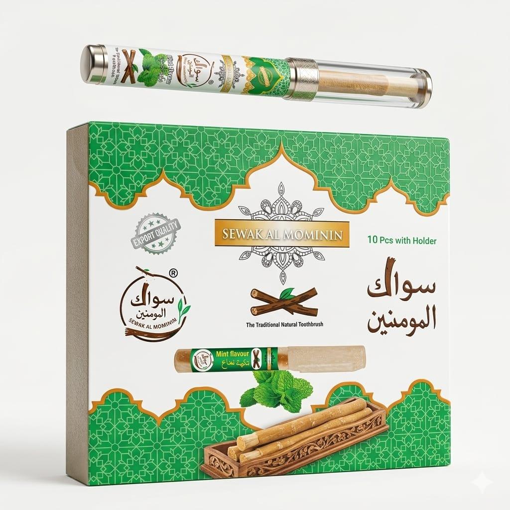 Mint Miswak Sticks with Holders – Vacuum Sealed Natural Toothbrush from Authentic Peelu Tree | Teeth Whitening, Gum Care & Fresh Breath | Antibacterial Oral Care Traditional Daily Toothpaste