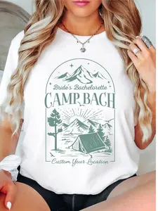 Custom Camp Bachelorette T-Shirt, Mountain Bride Shirt, Bridal Party Tee, Hiking Bach Tee, Camp Wedding Gifts Shirt, Personalized Location T-Shirt.