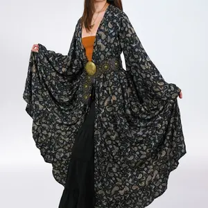 Karma Nepal Crafts Flowy Duster with Ruffle Sleeve Long Kimono Style Layering Piece Outerwear Karma Nepal Crafts Flowy Duster with Ruffle Sleeve Long Kimono Style Layering Piece Outerwear