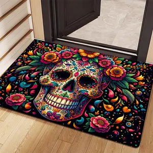 Vibrant Sugar Skull Pattern Area Rug Washable Decorative Carpet Floor Mat for Living Room Bedroom Entryway Mexican Folk Art Home Decor