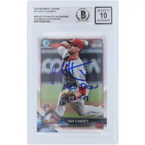 Jack Flaherty St. Louis Cardinals Autographed 2018 Bowman Chrome #72 Beckett Fanatics Witnessed Authenticated 10 Rookie Card with "MLB Debut 9-1-17" Inscription - Fanatics Authentic Certified