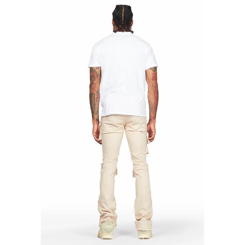Orien Beige Painter Stacked Flare Jean