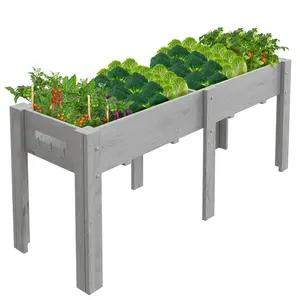 [FLASH SALE] Garvee 72" x 23" x 30" Gray Raised Garden Bed with Legs, Solid Fir Wood Elevated Outdoor Planter Box with Non-Woven Liner & Hooks for Vegetables, Herbs, Flowers, Patio, Balcony & Backyard