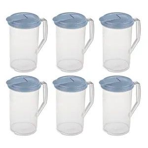 Sterilite 2 Quart Plastic Hinged Pitcher with Comfort Grip Handle, Blue, 6-Pack