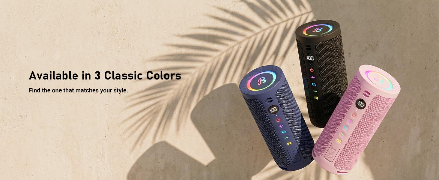 [Back to Shcool] BassBloom Roar 3 Portable Bluetooth Speaker,20W Handy Powerful Audio Sound with Bass,IPX6 Waterproof,24H Playtime, Bluetooth 5.4,RGB Lights, Clarity and Bass Speakers, Wireless Smartphone TWS Pairing, Compact Outdoor for Camping, Beach