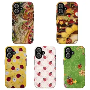 Red & Black Ladybug Swirl Art Phone CaseCute Floral Aesthetic Protective Cover For iPhone 17 Pro Max 16 15 14 13 12 11 | Gothic Nature Fairycore Era Vibe | Vampire Garden Whimsigoth Aesthetic | Rugged Dual Layer Armor Guardian Frame Shell