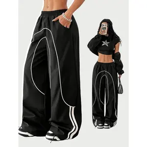 Women'S Casual Wide Leg Pants YD 521661 100% Polyester Solid Black+White All-Season Comfort Woven Fabric 100g/m2 Versatile Fashion Trousers for Adults