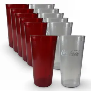 Retro Casual Restaurant Tumblers – 6 Pack | Blue, Red, Clear, Amber & Cola | 12.6, 16.4, 22 or 32 oz